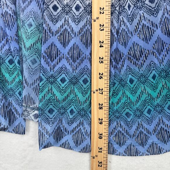 Chico's Travelers Vest Size M Blue Print Sleeveless Open Front Cardigan Topper - Picture 8 of 10